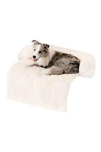 WELLYELO Medium Calming Dog Bed Dog Sofa Couch Beds for Medium Dogs and Cats Fluffy Plush Dog Mats for Furniture Protector with Washable Cover (35x31x5, White)