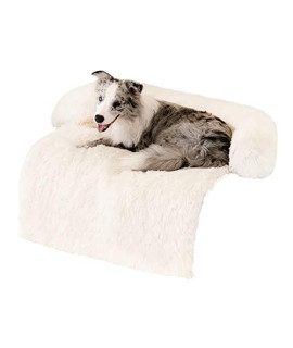 WELLYELO Medium Calming Dog Bed Dog Sofa Couch Beds for Medium Dogs and Cats Fluffy Plush Dog Mats for Furniture Protector with Washable Cover (35x31x5, White)