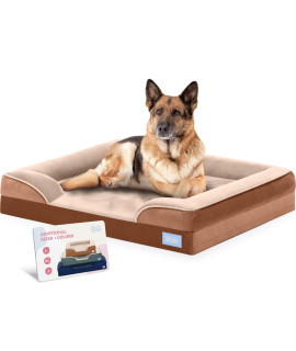 Orthopedic Sofa Dog Bed - Ultra Comfortable Dog Bed for Large Dogs - Breathable & Waterproof Pet Bed- Egg Foam Sofa Bed with Extra Head and Neck Support - (X-Large, Brown)