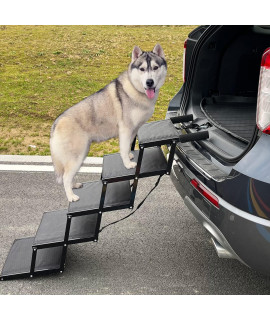 YEPHHO 5 Steps Dog Car Ramps Dog Ramps for Large Dogs Iron& Aluminum Frame Folding Dog Steps Foldable Pet Stair Lightweight Pet Ladder Support up to 250lbs