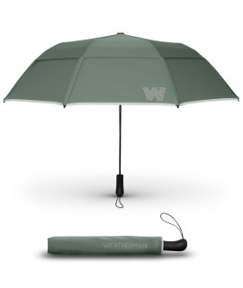 Weatherman Umbrella - collapsible Umbrella - Windproof Umbrella Resists Up to 55 MPH Winds (Sage)