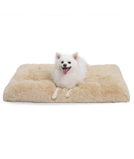WAYIMPRESS Washable Dog Bed Crate Pad Mat for Medium Small Dogs,Fulffy Faux Fur Kennel Pad Comfy Self Warming Non-Slip Pet Bed for Cat Sleeping and Anti Anxiety (24x18 Inch, Camel)