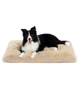 WAYIMPRESS Washable Dog Bed Crate Pad Mat for Large Medium Dogs,Fulffy Faux Fur Kennel Pad Comfy Self Warming Non-Slip Pet Bed for Cat Sleeping and Anti Anxiety (41x27 Inch, Camel)