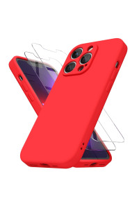 Oaxkco iPhone 13 Pro Max case Silicone with Screen Protector, for Women girl cute Protective Phone case with camera cover, Slim Fit Full cover Shockproof Soft Liquid TPU Bumper Rubber grip, Red