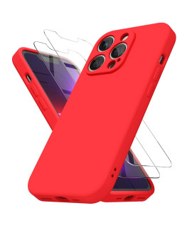 Oaxkco iPhone 13 Pro Max case Silicone with Screen Protector, for Women girl cute Protective Phone case with camera cover, Slim Fit Full cover Shockproof Soft Liquid TPU Bumper Rubber grip, Red