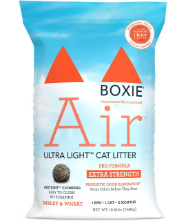 Boxiecat Air Lightweight Premium Clumping Cat Litter -Extra Strength- Scent Free- 16.5 lb- Plant-Based Formula- Stays Ultra Clean, Probiotic Powered Odor Control, 99.9% Dust Free