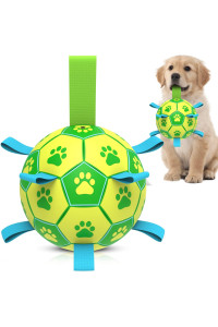 QDAN Dog Toys Soccer Ball, Interactive Dog Toys for Tug of War, Dog Tug Toy, Dog Water Toy, Durable Dog Balls for Small & Medium Dogs-Green&Yellow(6 inch)