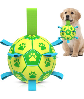 QDAN Dog Toys Soccer Ball, Interactive Dog Toys for Tug of War, Dog Tug Toy, Dog Water Toy, Durable Dog Balls for Small & Medium Dogs-Green&Yellow(6 inch)