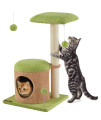FEANDREA WhimsyWonders Cat Tree House, 30-Inch Small Cat Tower for Kittens, Cute Cat Condo with 27.2-Inch Scratching Post, Padded Perch, for Indoor Cats, Spring Green and Light Earth Brown UPCT123G01