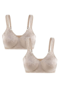 Bras for Women Ultra Soft Wire Free comfortable Bra Full coverage Plus Size Minimizer Non Padded 2 Pack Beige 42B