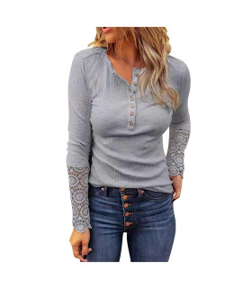 Fall Tops Women 2022 Trendy Womens Ribbed Knit Henley to Wear with Leggings Shirts Loose Fit Long Sleeve Tunic Lace Tops Button Shirt Plus Size Elegant casual Blouses Blusas De Mujer