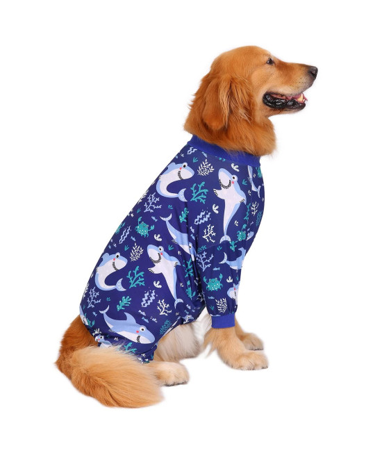 HDE Dog Pajamas One Piece Jumpsuit Lightweight Dog PJs Shirt for M-3XL Dogs Sharks - M
