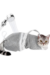 Ameami Cat Bathing Bag Adjustable Cat Grooming Net Bag Anti-bite & Anti-Scratch Cat Bath Washing Restraint Bag, Breathable Mesh Cat Grooming Bag for Shower, Nail Trimming, Injection