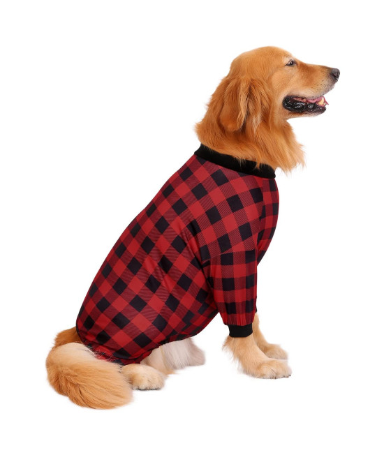 HDE Dog Pajamas One Piece Jumpsuit Lightweight Dog PJs Shirt for M-3XL Dogs Buffalo Plaid - M