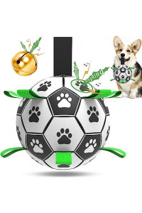 QDAN Dog Soccer Balls Toy with Bell Inside, Outdoor Interactive Dog Toys for Tug of War, Puppy Birthday Gifts, Dog Water Toy, Durable Ropes Squeaky Soccer Dog Ball for Small and Medium Dogs (6 INCH)