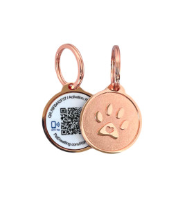 Pet Dwelling Premium NFC-QR Code Pet ID Tags - Dog Tags and Cat Tags, Connect to Online Pet Profile, Receive Instant Scanned Location Email Alert(Rose Gold Paw)