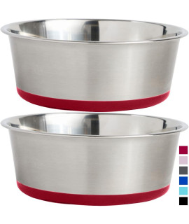 Gorilla Grip Stainless Steel Metal Dog Bowl Set of 2, 4 Cups, Rubber Base, Heavy Duty, Rust Resistant, Food Grade BPA Free, Less Sliding, Quiet Pet Bowls for Cats and Dogs, Dry and Wet Foods, Red