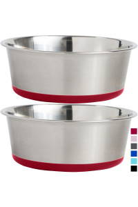 Gorilla Grip Stainless Steel Metal Dog Bowl Set of 2, 8 Cups, Rubber Base, Heavy Duty, Rust Resistant, Food Grade BPA Free, Less Sliding, Quiet Pet Bowls for Cats and Dogs, Dry and Wet Foods, Red
