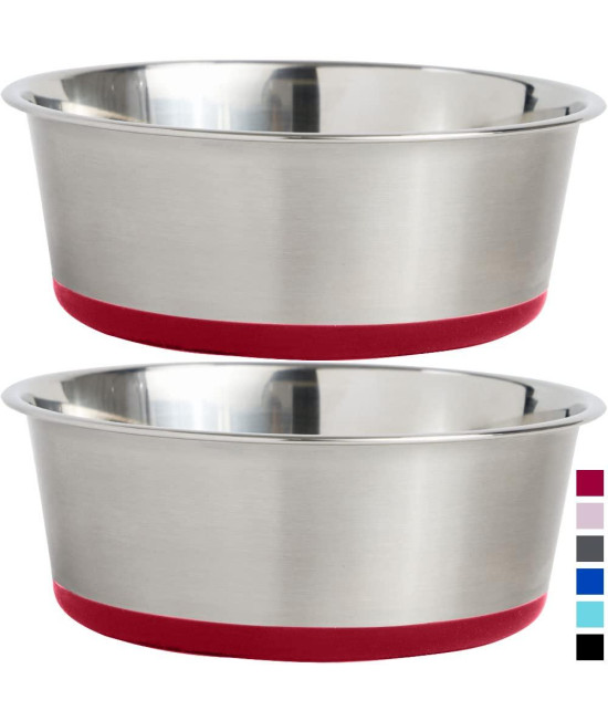 Gorilla Grip Stainless Steel Metal Dog Bowl Set of 2, 6 Cups, Rubber Base, Heavy Duty, Rust Resistant, Food Grade BPA Free, Less Sliding, Quiet Pet Bowls for Cats and Dogs, Dry and Wet Foods, Red
