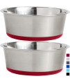 Gorilla Grip Stainless Steel Metal Dog Bowl Set of 2, Rubber Base, Heavy Duty, Rust Resistant, Food Grade BPA Free, Less Sliding, Quiet Pet Bowls for Cats and Dogs, Dry and Wet Foods, 3 Cups, Red