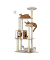 Feandrea WoodyWonders Cat Tree, 65-Inch Modern Cat Tower for Indoor Cats, Multi-Level Cat Condo with 5 Scratching Posts, Perch, Washable Removable Cushions, Cat Furniture, Greige UPCT166G01