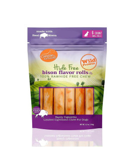 Canine Naturals Bison Chew - Rawhide Free Dog Treats - Made with Real Bison - Poultry Free Recipe - Easily Digestible - 6 Pack of 2.5 Inch Mini Rolls for Dogs 20lb Or Less,