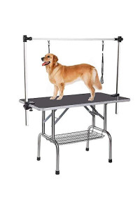 JINTANGLI PET Dog Pet Grooming Table for Large Dogs Adjustable Height Heavy Duty Professional Portable Trimming Table with Arm/Noose/Mesh Tray, Maximum Capacity Up to 330 LBS, 36''/Black