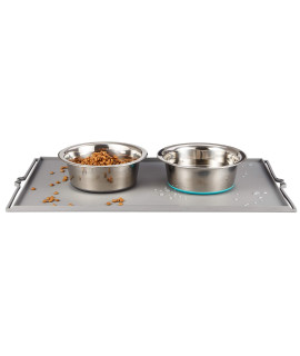 PEGGY11 Stainless Steel Dog Bowls with Waterproof Mat, Food Grade, Dishwasher Safe, Nonslip, No Spill, No Mess Dog Bowl Set for Food and Water, 2 Cups, Designed for Cats and Tiny Dogs