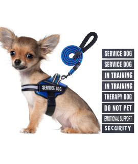 Service Dog Vest Harness and Leash Set, Animire in Training Dog Harness with 8 Dog Patches, Reflective Dog Leash with Soft Padded Handle for Small, Medium, Large, and Extra-Large Dogs (Blue,S)