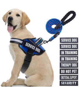 Service Dog Vest Harness and Leash Set, Animire in Training Dog Harness with 8 Dog Patches, Reflective Dog Leash with Soft Padded Handle for Small, Medium, Large, and Extra-Large Dogs (Blue,L)