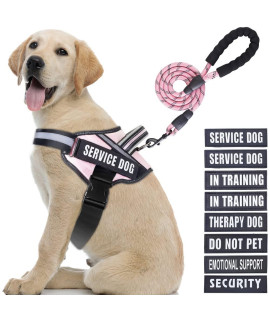 Service Dog Vest Harness and Leash Set, Animire in Training Harness with 8 Dog Patches, Reflective Leash with Soft Padded Handle for Small, Medium, Large, and Extra-Large Dogs(Pink,L)