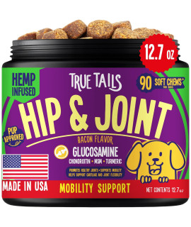 True Tails Hip and Joint Supplement Dogs - 90Pcs Bacon Flavored Soft Dog Joint Supplements - Tasty Mobility Chews - Premium Dog Joint Chews with Vitamins, Glucosamine, Fatty Acids, MSM, Turmeric