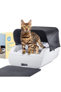 Smart Automatic Cat Litter Box - Self Cleaning Cat Litter Box with Built in Odor Eliminator -Works with Clumping Cat Litter (No Expensive Refills) Large Cat Litter Box with Hood & Litter Mat.