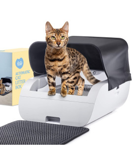 Smart Automatic Cat Litter Box - Self Cleaning Cat Litter Box with Built in Odor Eliminator -Works with Clumping Cat Litter (No Expensive Refills) Large Cat Litter Box with Hood & Litter Mat.