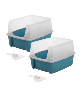 Iris Ohyama, 2 Pack, cat Litter Tray with high Sides, no Litter Spill, Removable high Rim, Entrance Height: 15 cm, Scoop Included, for cat - cat Litter Box cLH-12 - Teal Blue