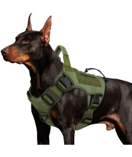 WINGOIN Green Harness with Handle Tactical Dog Harness for Large Dogs No Pull Adjustable Reflective K9 Military Dog Vest Harnesses with Easy Control Handle and Hook & Loop Pa(XL)