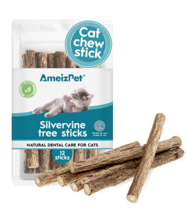 AmeizPet Silvervine cat Teeth cleaning Dental Sticks, cat Dental chew Sticks - Matatabi cat Dental care, cat chew Toy 12 Pcs