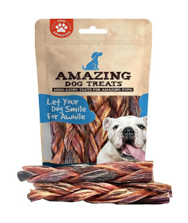 Amazing Dog Treats - 6 Inch Braided Gullet Stick (4 Pc/Pack) - Dog Jerky Treats - Beef Esophagus -Gullet Sticks for Dogs - Braided Gullet Sticks Dog Chews - Beef Esophagus Dog Treats
