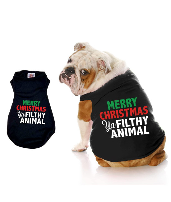 Christmas Dog Shirt, Merry Christmas Ya Filthy Animal Dog Shirt, Shirt for Puppies to Dogs 90 Pounds, Machine Washable, Fits Small Medium and Large Dogs, Clothes for Dogs XL 20-28 lbs