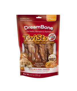 DreamBoneA Pumpkin Spice Flavored Twists Wrapped in chicken, 9 count, Rawhide-Free chews for Dogs