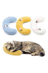 ucho Pillow for cats, 3-Pack Ultra Soft Fluffy cat Bed Pillow Half Donut cuddler, U-Shaped Pillow for Pet cervical Protection Sleeping Improve-Yellow Blue White