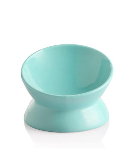 Sweejar Ceramic Raised Cat Bowls, Slanted Cat Dish Food or Water Bowls, Elevated Porcelain Pet Feeder Bowl Protect Cat's Spine, Stress Free, Backflow Prevention (TurquoiseNew)