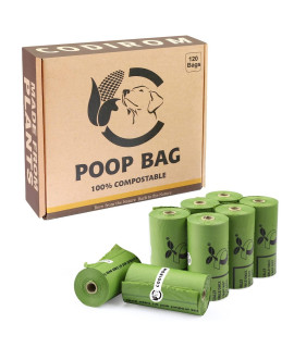 Codirom Certified Compostable Poop Bag, 120 Count Eco Friendly and Leakproof Dog Waste Bags, Easy Open 100% Compostable Forest Green Poop Bag for Dog, 15 Doggy Bags Per Roll (8 rolls)