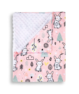 Lil Snuggers Soft Plush Hooded Baby Blankets for girls with Double Layer Dotted Backing- Minky Pink Hooded Toddler Blanket for Nursery,Stroller,crib- 31A x 405A(Rabbit)