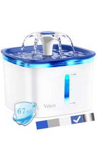 Veken 67oz/2L Pet Fountain, Automatic Cat Water Fountain Dog Water Dispenser with Smart Pump for Cats, Dogs, Multiple Pets (Vivid Blue, Plastic)