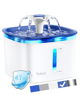 Veken 67oz/2L Pet Fountain, Automatic Cat Water Fountain Dog Water Dispenser with Smart Pump for Cats, Dogs, Multiple Pets (Vivid Blue, Plastic)