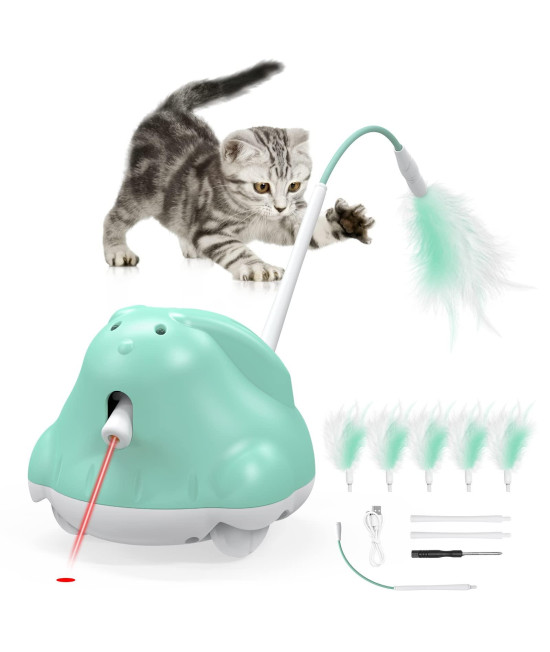 Pawaboo Automatic Laser cat Toys, Hand-Free Electronic cat Toy with Light & Feathers, USB Rechargeable cat Feather Teaser Toy with 3 Modes for Indoor Kittencats, Rabbit Shaped cat Interactive Toys