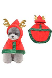 ANIAC Pet Christmas Costume Puppy Xmas Cloak with Antler Cat Santa Cape with Xmas Cap Party Cosplay Dress for Cats and Small Medium Dog (Large, Red)