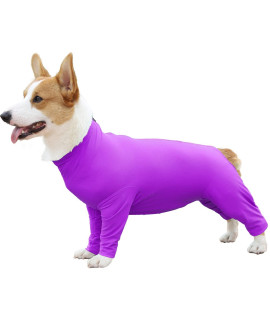 Due Felice Dog Onesie Surgical Recovery Suit for After Surgery Pet Anti Shedding Bodysuit Long Sleeve Anxiety Shirt for Female Male Dog Purple/L
