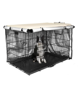 Medibot Dog crate cover 48 inch - Double Door, Dog Kennel Indoor, Waterproof Dog Kennel cover with Air Vent Window, for IndoorOutdoor Most Wire Dog crate(Beige)